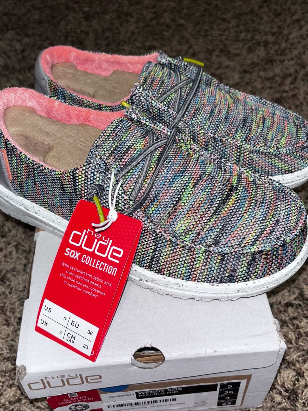 New Hey Dude Womens Wendy Sox Peacock Pink Loafers Slip On Lightweight Size 5